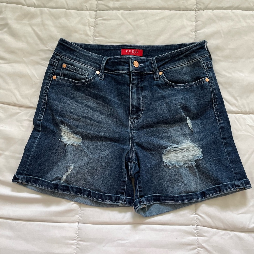 Guess Dark Denim High-Waisted Shorts